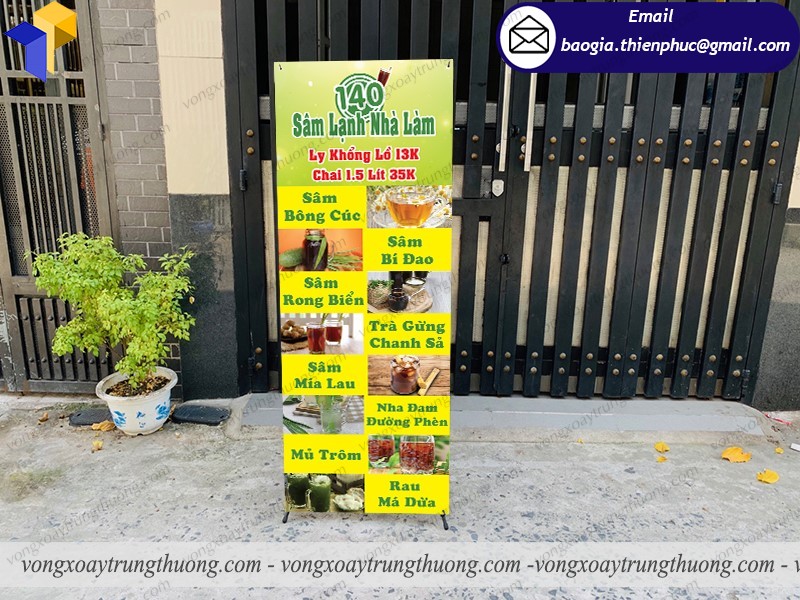 đặt làm standee x quán nước sâm giá rẻ