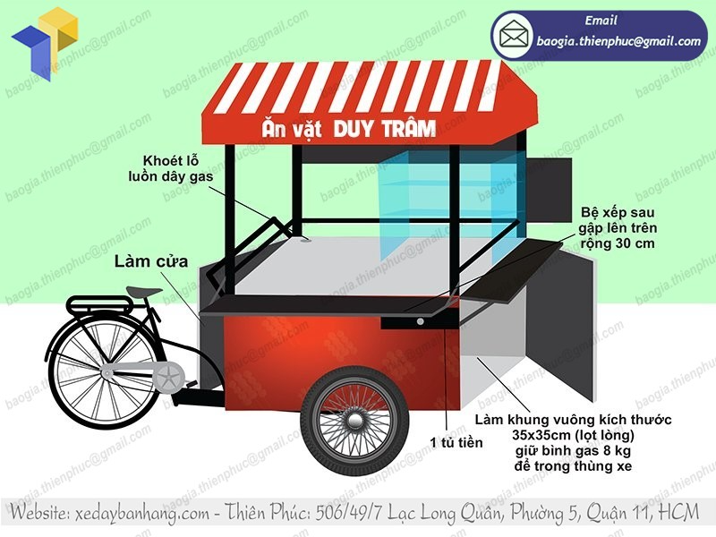đặt làm xe bike bán cá viên chiên