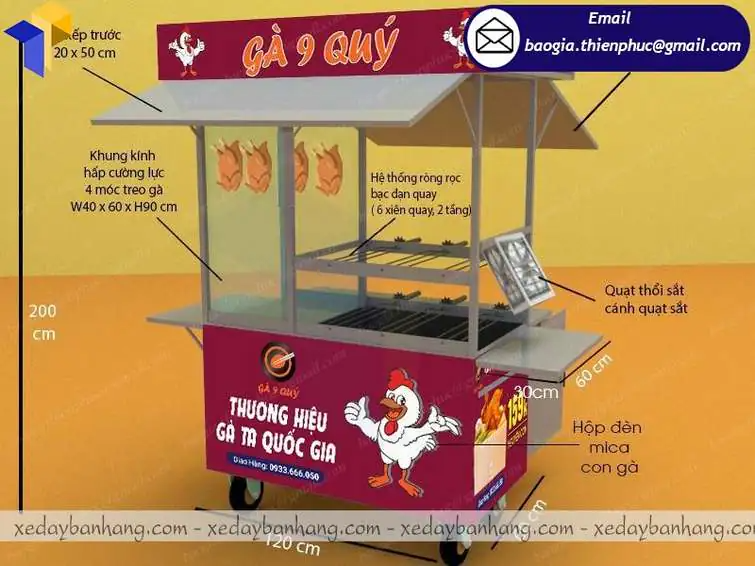 gia công xe sắt bán gà quay lưu động