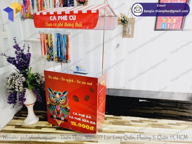 gia công xe xếp bán cafe gấp gọn