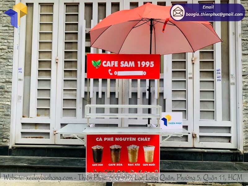 Mua thùng cafe gắn sau xe kèm dù Mua thùng cafe gắn sau xe kèm dù