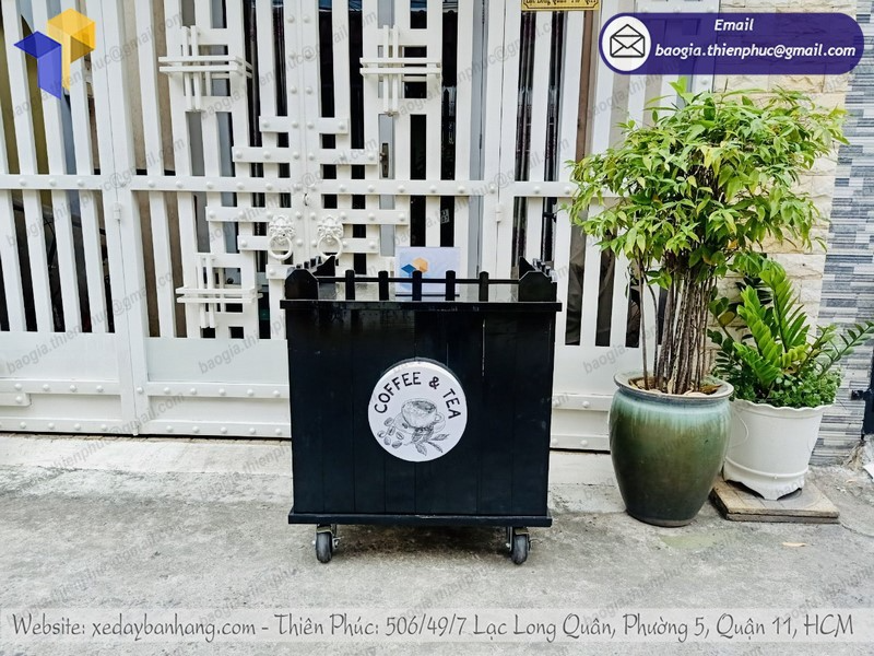 thiết kế quầy gỗ bán cafe nguyên chất