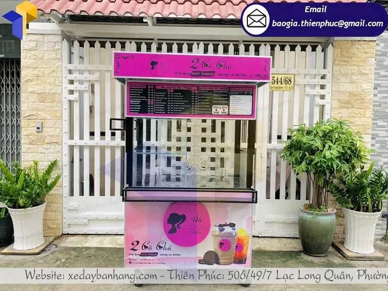 thiết kế tủ bán cà phê màu hồng