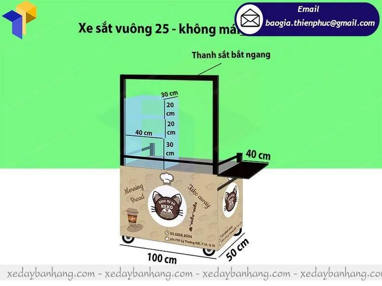 xe đẩy bán bánh mì chả cá di động