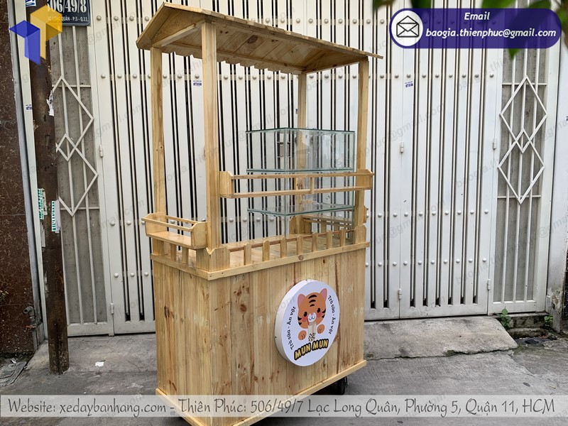 xe đẩy bằng gỗ bán trà sữa rẻ