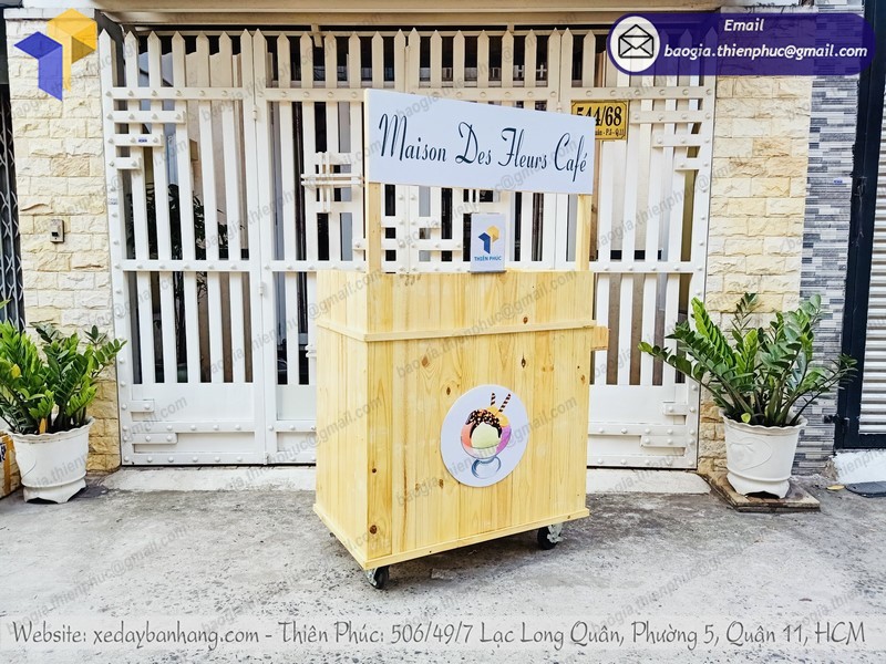 xe đẩy gỗ bán cà phê rẻ
