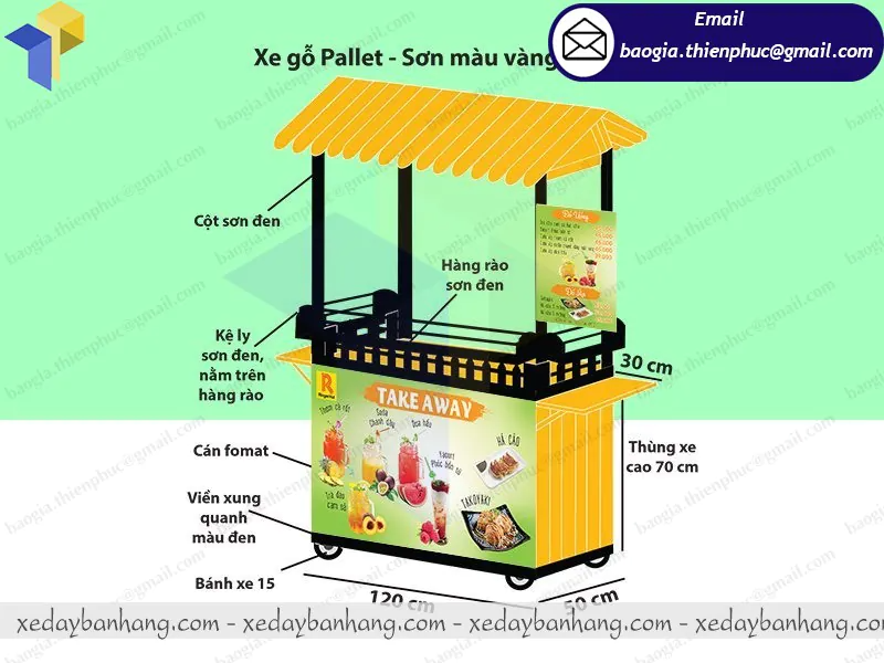 xe sinh tố giá rẻ bằng gỗ thông lưu động